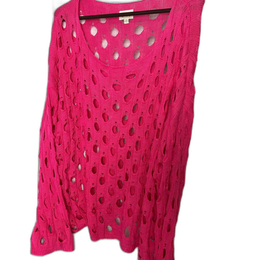 BIBI Hot Pink Crochet Fisherman's Chunky Sweater Women's XL